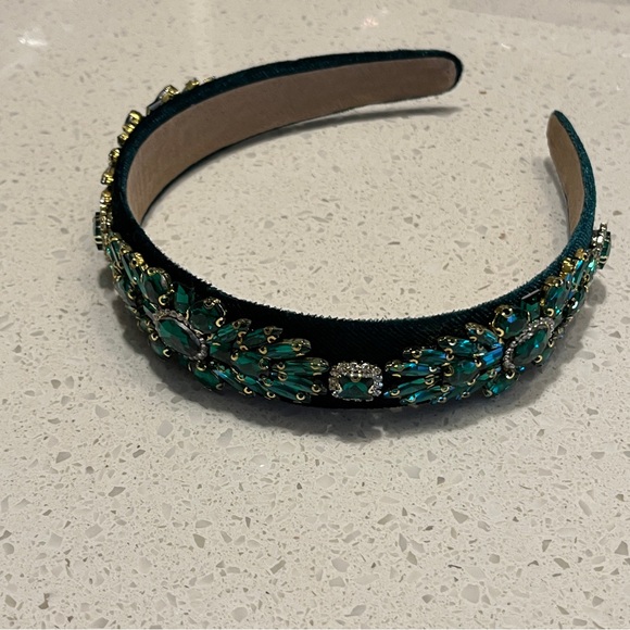 Emerald‎ green color rhinestones Headband - Picture 8 of 12